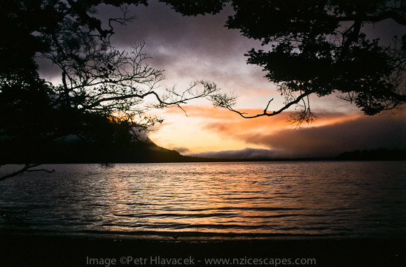 Sunset over Lake Alabaster on Hollyford Track - Fiordland NP, Southland, New Zealand