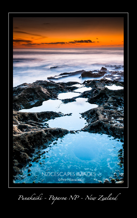Beautiful limestone pools at sunset in Punakaiki, Paparoa National Park, West Coast, New Zealand