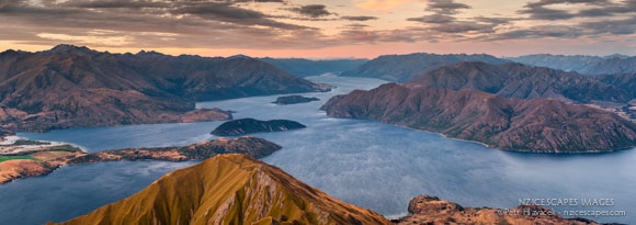 Sunset over Lake Wanaka as seen from Roys Peak 1578m, Central Otago, New Zealand