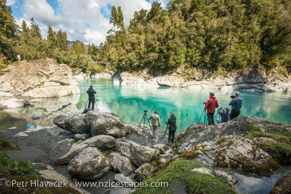 Deep green-blue colours of Hokitika River Gorge, South Westland, New Zealand